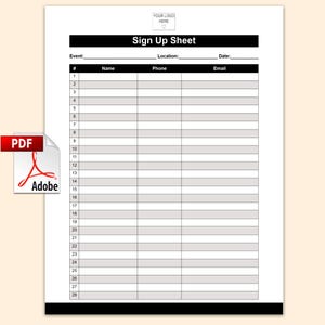 5 Sign Up Sheet, attandance sheet templates, PDF Acrobat document, digital attandance sheet, attandance sheet fillable