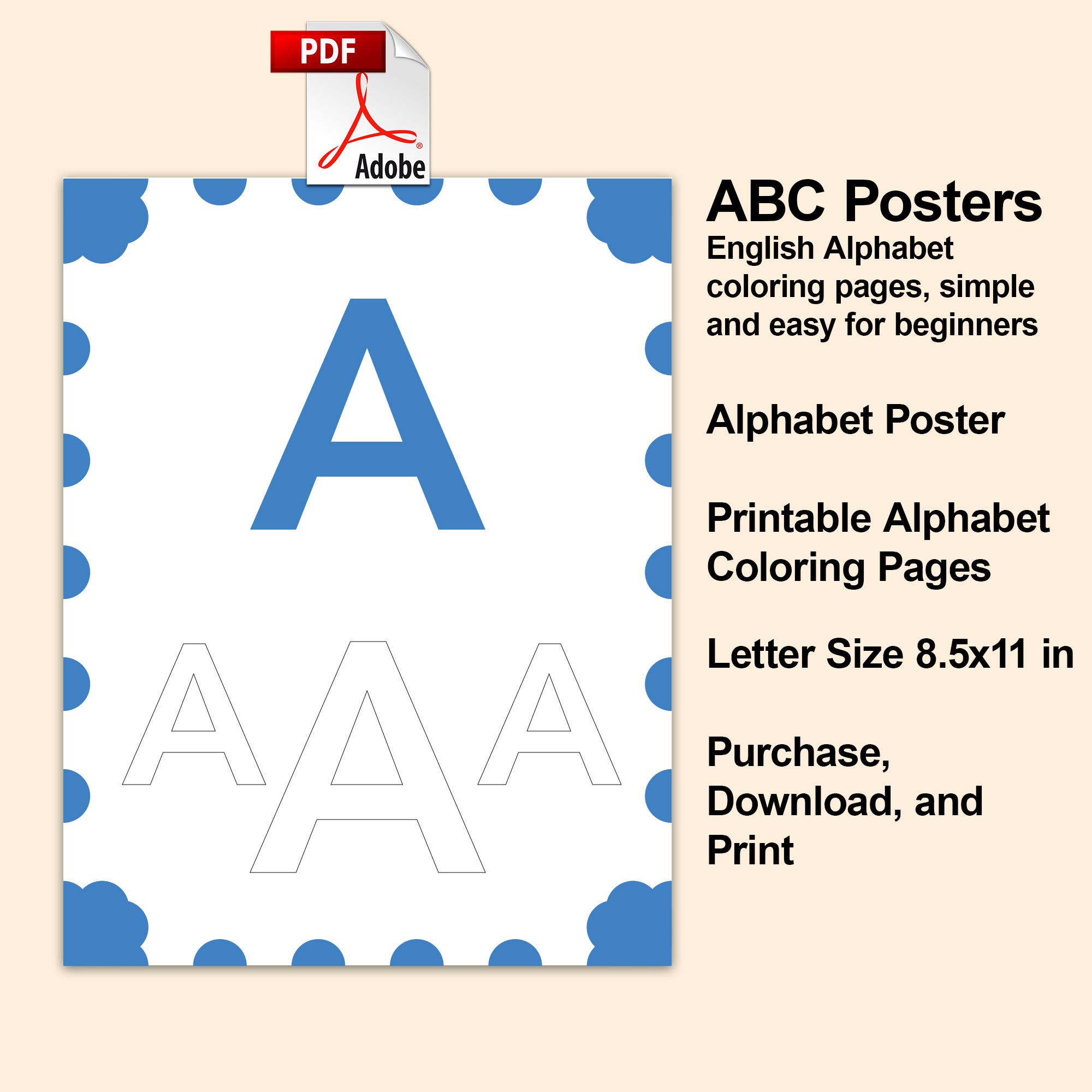 English Alphabet Posters Coloring Pages, Simple and Easy for Beginners ...
