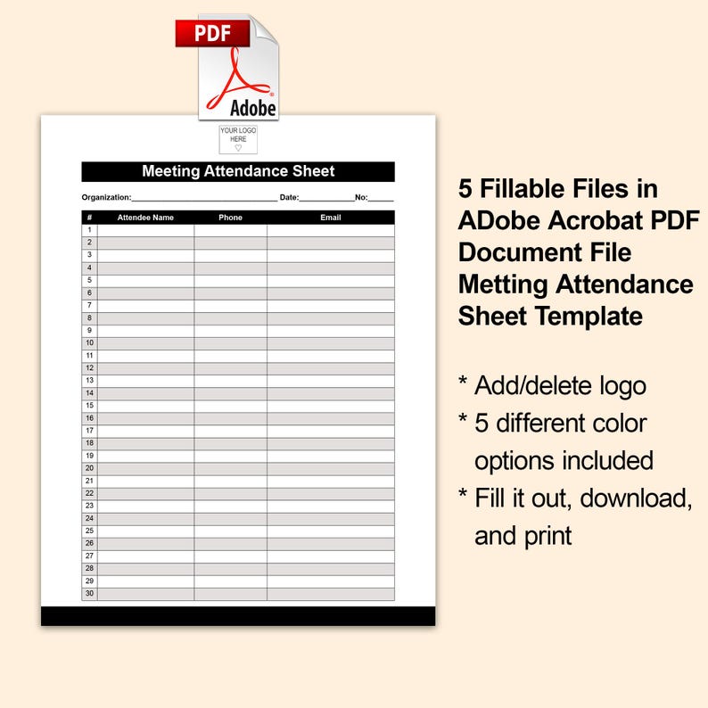 5 Meeting Attandance Sheet Templates, PDF Acrobat Document, Digital ...