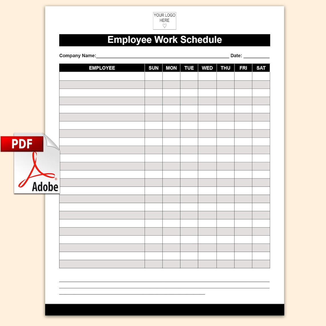 5 Employee Work Schedule Templates, PDF Acrobat Document, Digital ...