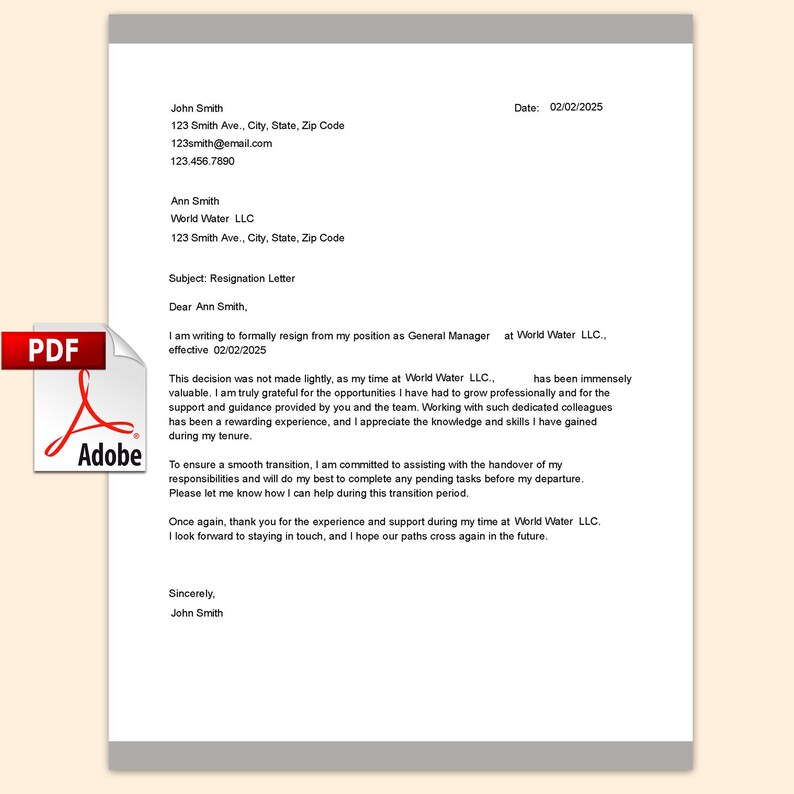 Region Letter.pdf 5 Resignation Letter Templates, PDF Acrobat Document, Digital ...