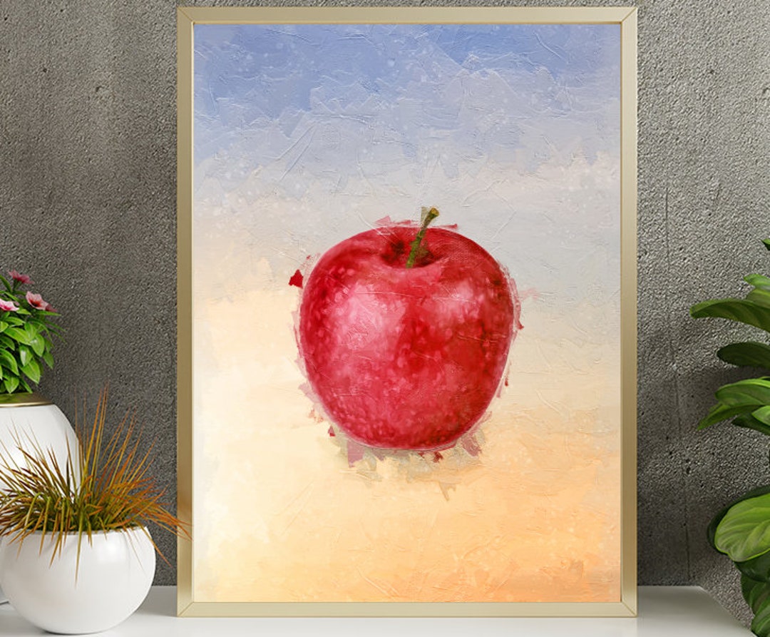 Oil Painting Style Red Apple Wall Art Digital Print, Vintage and