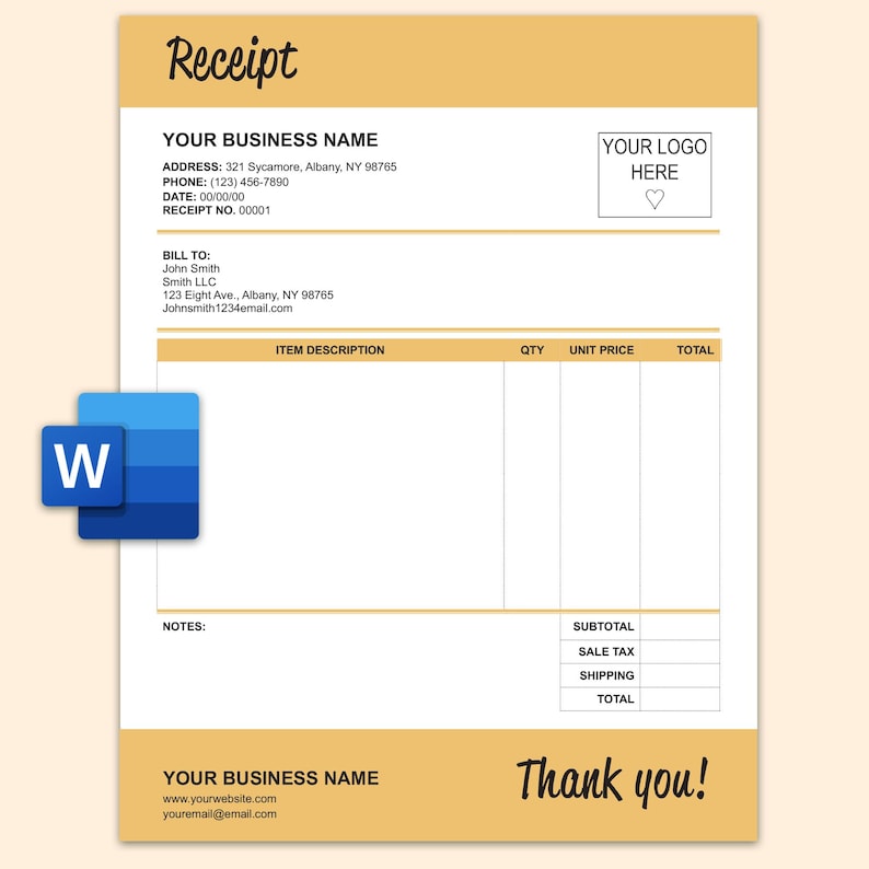 Receipts Template Word Document Business Receipt Custom Receipt