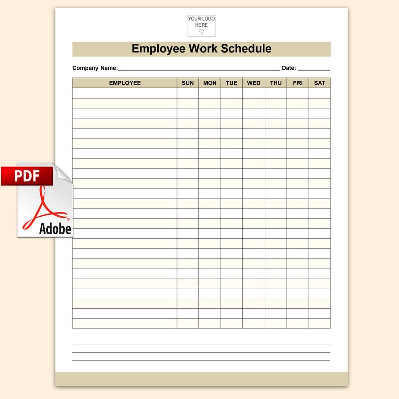 Work Schedule.pdf 5 Employee Work Schedule Templates, PDF Acrobat Document, Digital ...