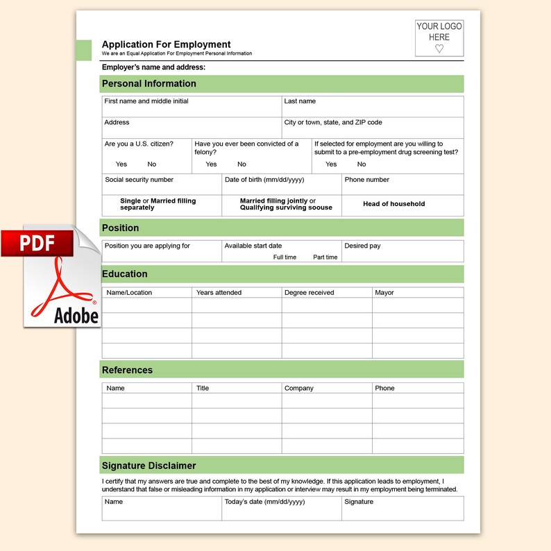 Fillable Form Employee Application Employment Application Template PDF Document, Small Business, Custom ...