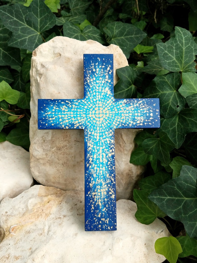 Blue Wall Cross Modern Wall Cross Colorful Painted Wall Etsy