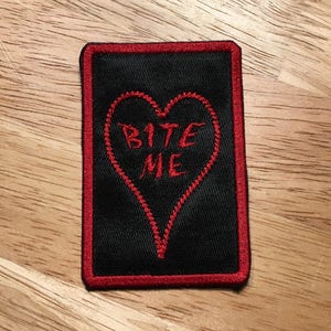 Heart patch Bite Me  patch embroidered patch hook only patch sew on 3x2