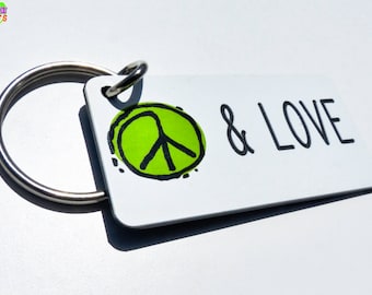Personalized Peace Sign Vintage Keychain Tag - Machine Engraved - Small Gifts