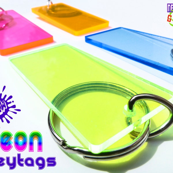 Personalized Neon Keychain Tags - Cutom - Bright Color - Backpack Tag Luggage - Easy Find - Zipper Pull - Green Pink Orange