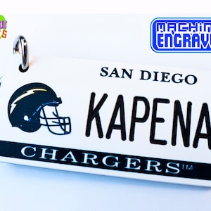 Personalized San Diego Chargers Keychain Plate Tag- Vintage Keytag - Machine Engraved - Fan Souvenir - Coach Gift -Licensed NFL Key Ring