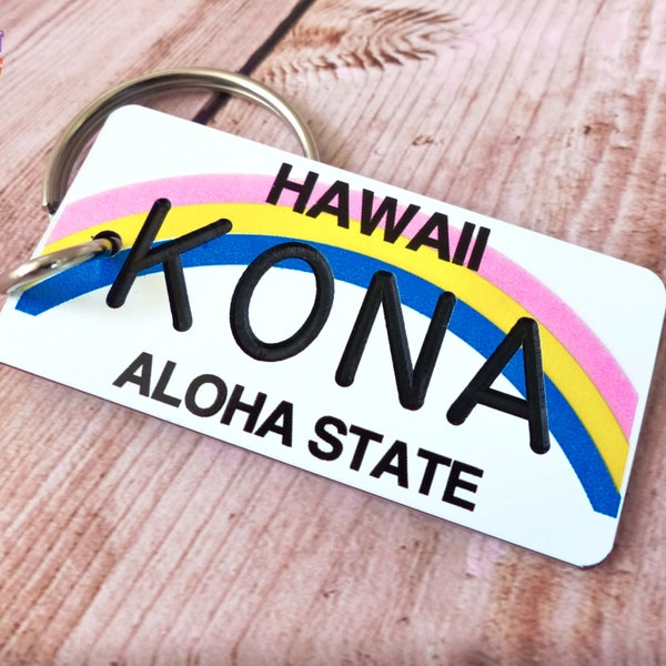 Personalized Hawaii Keychain - Custom Engraved Key Tag - Travel Vacation Roadtrip Bachelorette Trip Momento - Name Souvenir - Car Keys Gift