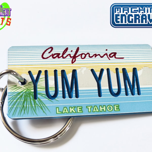 Custom Lake Tahoe Keychain Tag License Plate - Machine Engraved - Lake Tahoe Small Gift Key Ring - Name Souvenirs