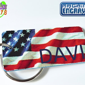 Custom USA  Keychain Tag - American National Flag - Name Souvenir - Personalized USA Key Ring - Made in USA