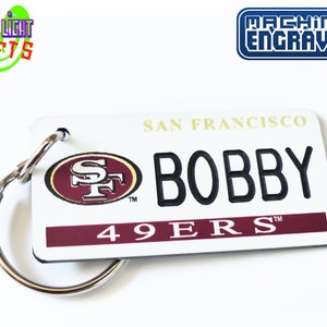 Personalized San Francisco 49ers Keychain - Custom Engraved Key Tag- Fan Name Car Keys Gift - Coach Gift Football - Licensed NFL Key Ring