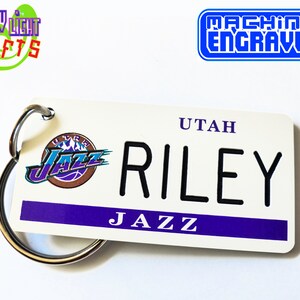 Spersonalizowany brelok Utah Jazz - spersonalizowany grawerowany brelok - pamiątka z imieniem kibica - prezent dla trenera - licencjonowany brelok NBA