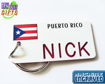 Custom Puerto Rico Keychain Tag - Engraved - Personalized Puerto Rico Trip Souvenir - Puerto Rico Name Key Tag - Puerto Rico Key Ring