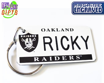 Personalized OG Oakland Raiders Keychain Tag - Bag Tag -  Key Ring Fob - Engraved Plastic