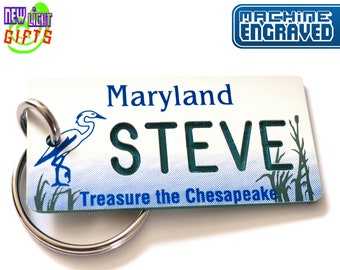 Personalisierte Maryland Nummernschild Schlüsselanhänger Anhänger - Gravur - Reise Urlaub Reise Besuch Name Souvenir Vintage Schlüsselanhänger Retro Schlüsselanhänger