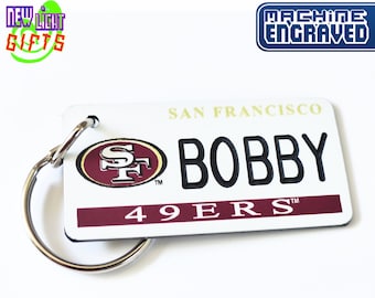 Llavero/Etiqueta para llaves/Amuleto para bolso/Etiqueta para mochila de fútbol americano personalizada de los San Francisco 49ers/Grabada