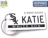 Personalized Chicago White Sox Keychain Tag - Retro Keytag - Custom Machine Engraved - Fan Name Souvenir - Coach Gift- Licensed MLB Key Ring