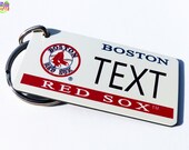 Personalized Boston Red Sox Keychain Plate Tag- Vintage Keytag - Machine Engraved - Fan Souvenir - Coach Gift - Licensed MLB Key Ring