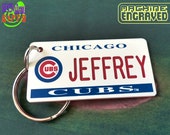Personalized Chicago Cubs Plate Keychain Tag - Retro KeyTag - Machine Engraved - Fan Name Souvenir - Coach Gift - Licensed MLB Key Ring Fob