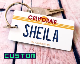 Personalized California Keychain - Custom Engraved Key Tag- Travel Vacation Roadtrip Bachelorette Trip Momento- Name Souvenir- Car Keys Gift