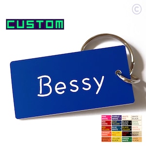 Custom Cursive Keychain Tag - Personalized Engraved - Color Name Bag Tag - Mail Garage Home Office Shop Suite Kitchen Valet Room Key Ring