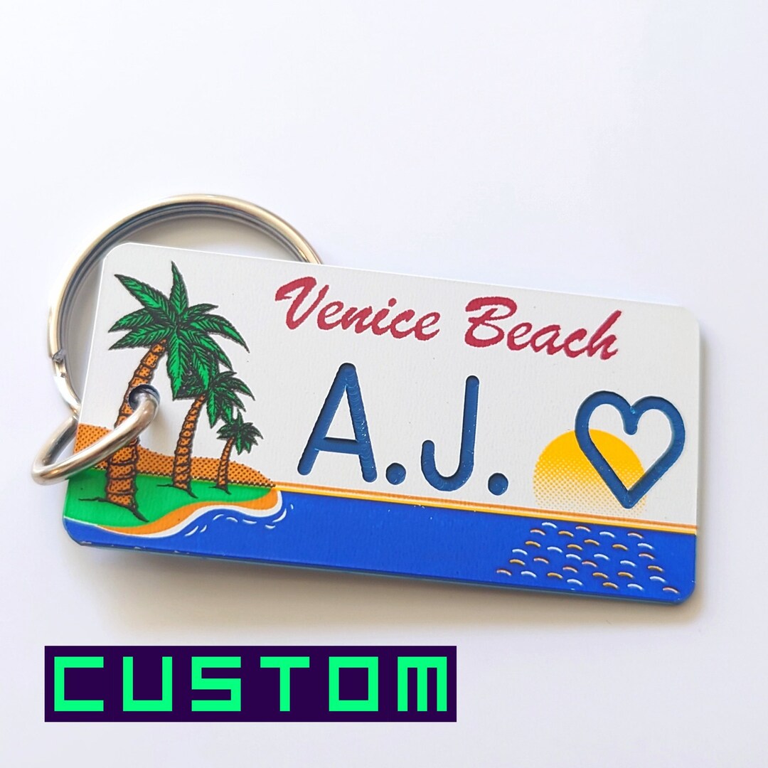 Personalized Venice Beach Keychain - Custom Engraved - Palm Trees Plate ...