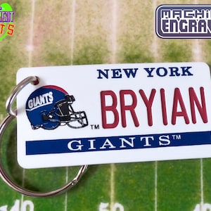 Personalized New York Giants Keychain Tag - Custom Engraved  - Giants Football Fan Gift - Car Keys Coach Gift - Licensed NFL Key Ring Fob