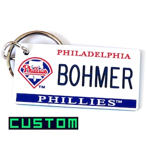 Personalized Philadelphia Phillies Key Tag Bag Tag - Custom Engraved keychain - Baseball Bag Tags - Coach keys Gift - Licensed MLB Key Ring