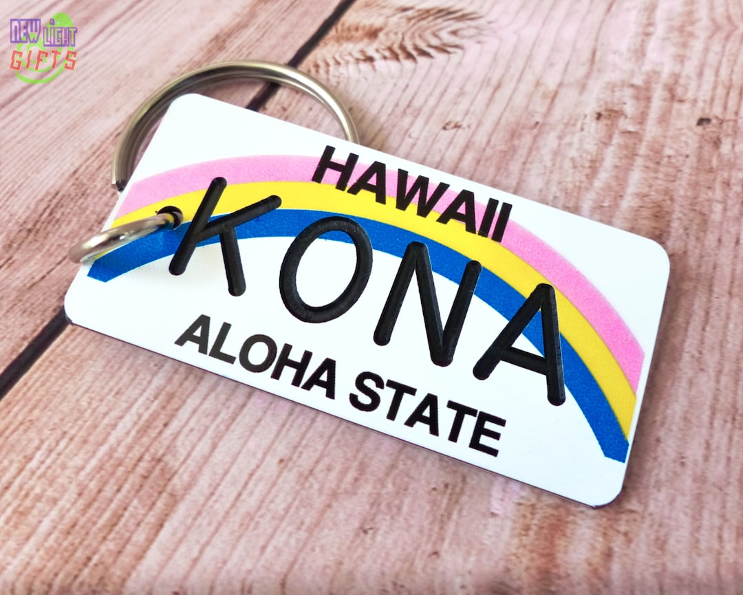 Personalized Hawaii Keychain Custom Engraved Key Tag Travel Vacation