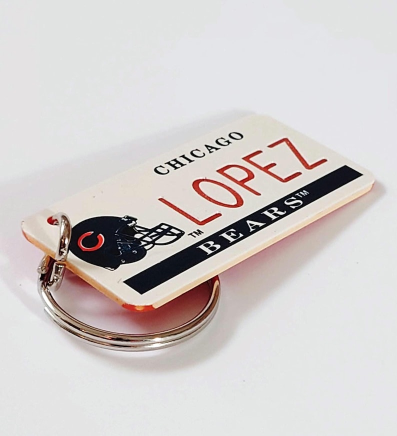 Personalized Chicago Bears Keychain Football Bag Name Tags Bag Charm Key Tag Engraved Plastic Licensed NFL Key Ring image 2