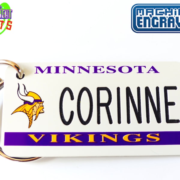 Personalized Minnesota Vikings Keychain Plate Tag- Vintage Keytag - Machine Engraved - Fan Souvenir - Coach Gift - Licensed NFL Key Ring