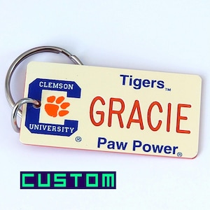 Personalized Clemson University Key Tag - Bag Charm Tag - Custom Engraved Keychain - College Name Tags - Keys Gift - Licensed NCAA Key Ring