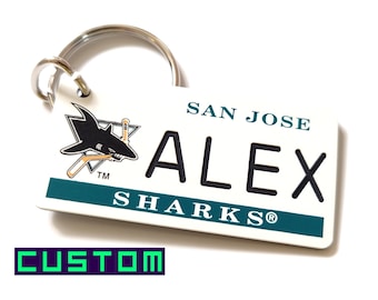 Personalized San Jose Sharks Keychain Engraved Key Tag Fan