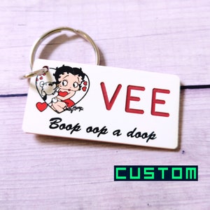 Personalized Betty Boop Keychain - Custom Engraved KeyTag - Pudgy Heart - Vintage Retro Cartoon Collectible Name Tag - Fan Gift Key Ring