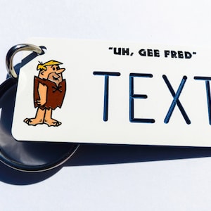 Personalized Barney Rubble Keychain Name Tag - Vintage Cartoon- Machine Engraved- Birthday Party Favors - Kids Backpack Tag - Giveaway