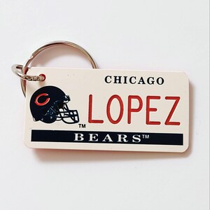 Personalized Chicago Bears Keychain Football Bag Name Tags Bag Charm Key Tag Engraved Plastic Licensed NFL Key Ring image 1