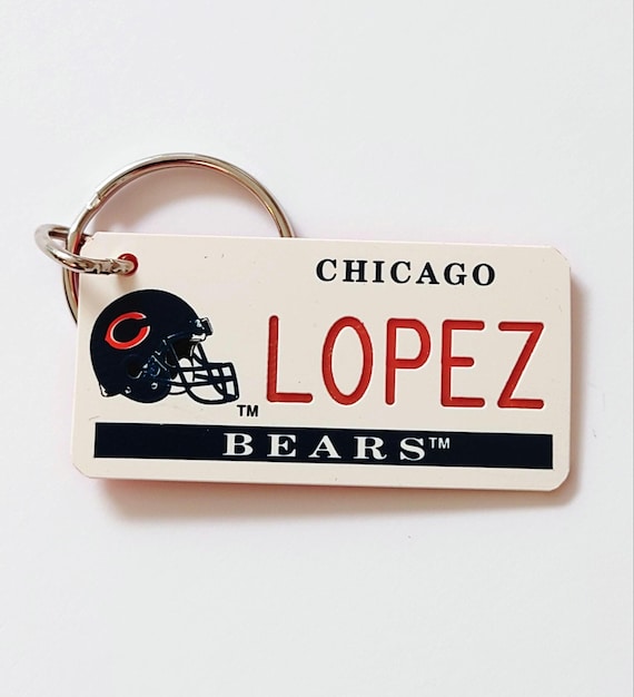 Personalized Chicago Bears Keychain Football Bag Name Tags Bag Charm Key Tag Engraved Plastic Licensed NFL Key Ring