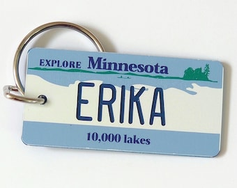 Personalized Minnesota State Key Tag - Bag Charm Tag - Custom Engraved Keychain - Travel Vacation Trip Momento Roadtrip Souvenir Key Ring