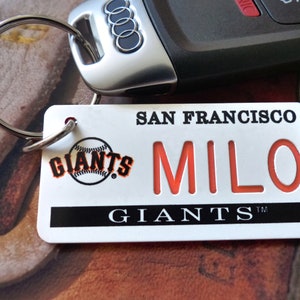 Personalized SF Giants Keychain Tag - Retro Key Tag - Custom Engraved - Fan Name Souvenir - Baseball Coach Gift- Licensed MLB Key Ring Charm