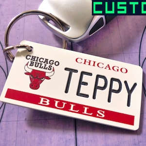 Personalized Chicago Bulls Keychain - Custom Engraved Key Tag - Fan Name Souvenir - Coach Gift - Licensed NBA Key Ring