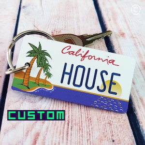 Personalized California Keychain Tag - Custom Engraved - CA Palm Trees License Plate Key Tag - Cali Souvenir Name Tags - Car Keys Label Fob
