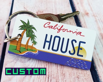 Personalized California Keychain Tag - Custom Engraved - CA Palm Trees License Plate Key Tag - Cali Souvenir Name Tags - Car Keys Label Fob