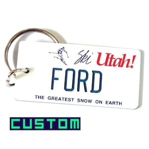 Personalized Utah State Keychain Tag - Custom Engraved - Ski Bag Tag - Travel Vacation Trip Momento Name Souvenir - New Car Keys Key Ring