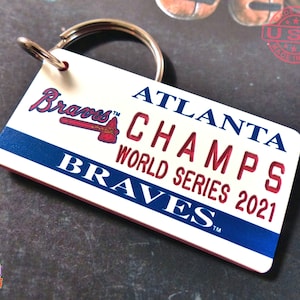 Atlanta Braves CHAMPS - World Series 2021 Keychain Tag - Bag Charm Tag - Engraved - World Series Gift - Collectible - Licensed MLB Key Ring