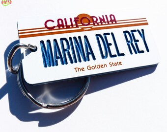 Marina Del Rey Souvenir Keychain Tag - 1980s Vintage Sun Plate - Vacation Travel Small Gifts - Key Ring - Collectible - Made in USA