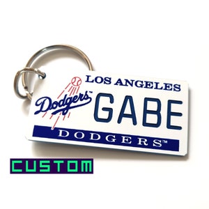 Personalized Dodgers Keychain Tag - Custom Engraved - Classic LA Dodgers Gift - Car Keys Baseball Bag Name Tag - Licensed MLB Key Ring Fob