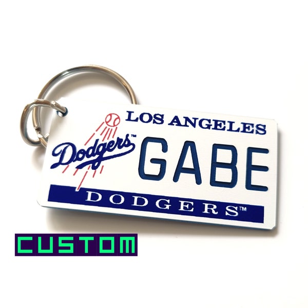 Personalized Dodgers Keychain Tag - Custom Engraved - Classic LA Dodgers Gift - Car Keys Baseball Bag Name Tag - Licensed MLB Key Ring Fob
